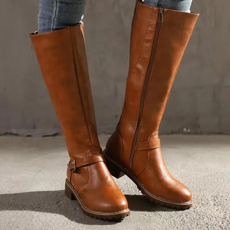 Kacob | Women's Knee High Boots – Tall Buckle Boots With Sturdy Sole