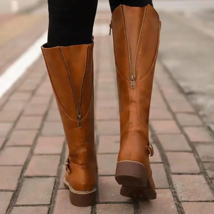 Kacob | Women's Knee High Boots – Tall Buckle Boots With Sturdy Sole