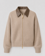 Women's Knit Zip Cardigan with Contrast Collar