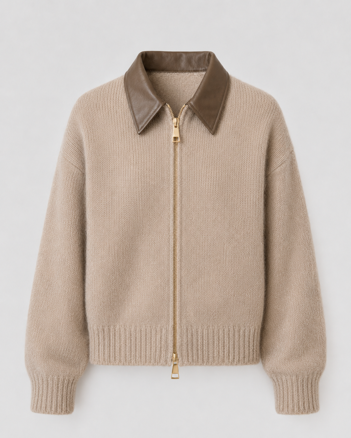 Women's Knit Zip Cardigan with Contrast Collar