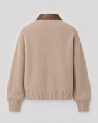Women's Knit Zip Cardigan with Contrast Collar