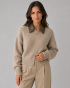 Women's Knit Zip Cardigan with Contrast Collar