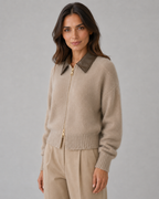 Women's Knit Zip Cardigan with Contrast Collar