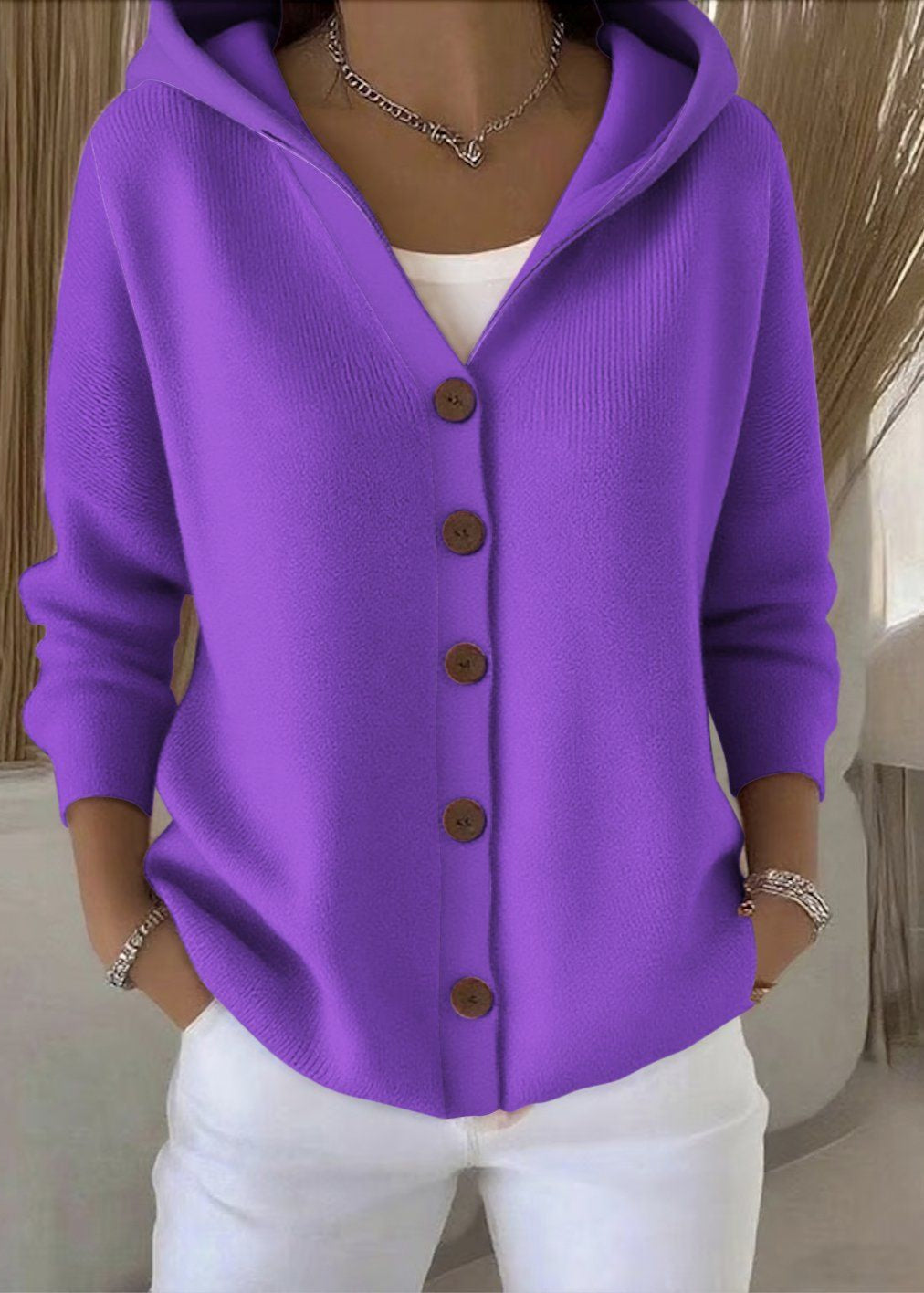 Kacob | Women's Knitted Hooded Cardigan – Relaxed Autumn Layering Knit
