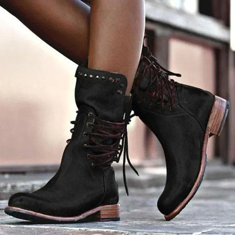 Kacob | Women's Lace Up Ankle Boots – Low Heel Stud Detail Boots