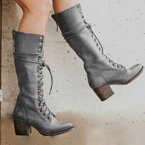 Kacob | Women's Lace-Up Block Heel Knee High Boots – Winter Boots for Women