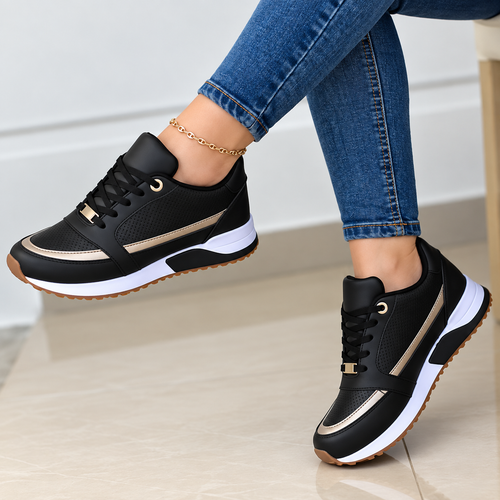 Kacob | Women's Lace-Up Metallic Trim Trainers – Padded Collar Platform Trainers