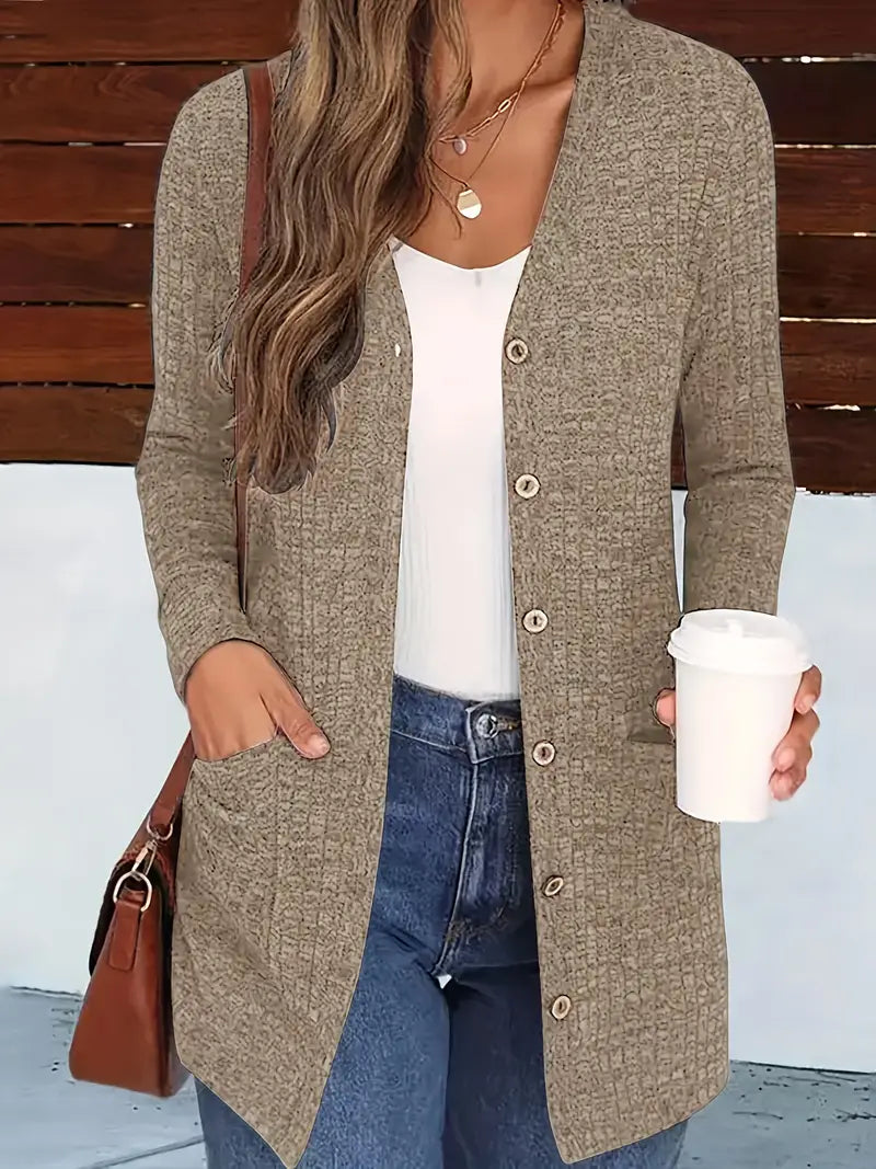 Kacob | Women's Long Cardigan – Button Front Longline Knit Cardigan with Pockets