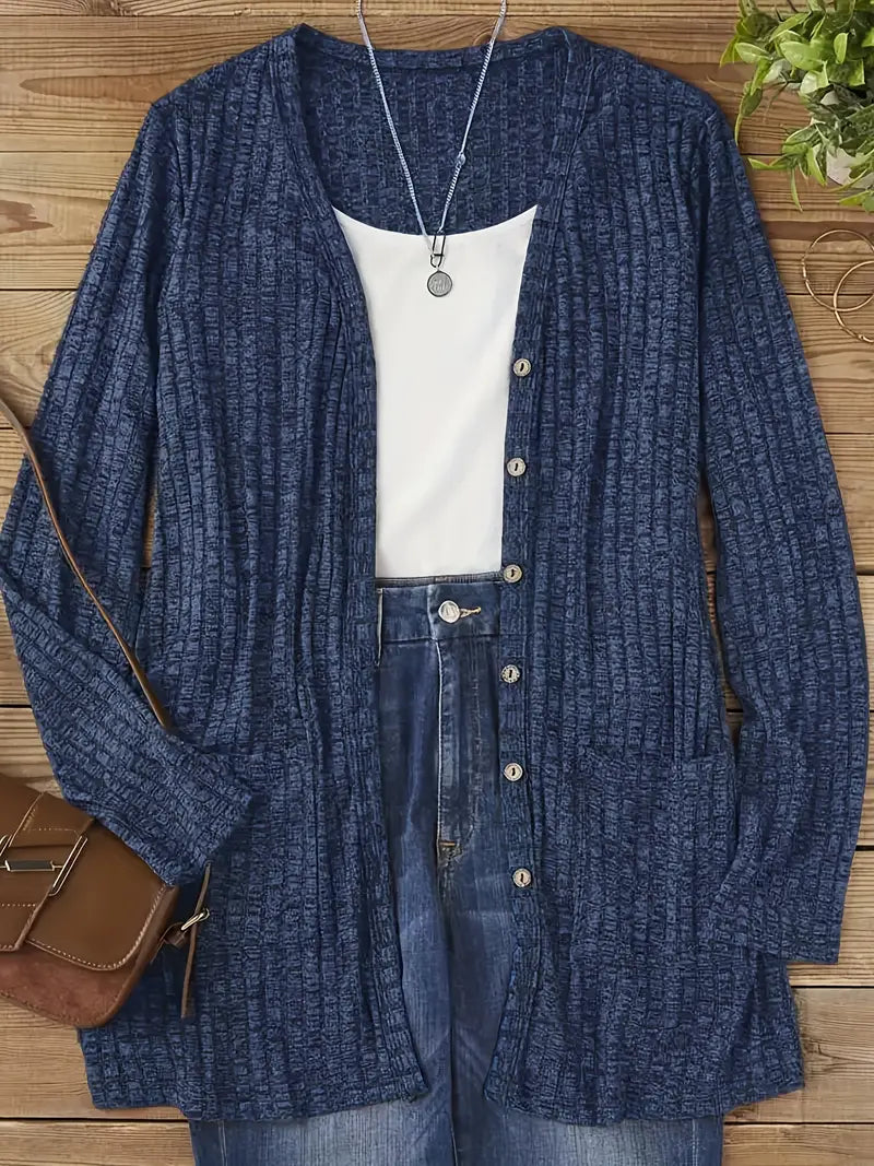 Kacob | Women's Long Cardigan – Button Front Longline Knit Cardigan with Pockets