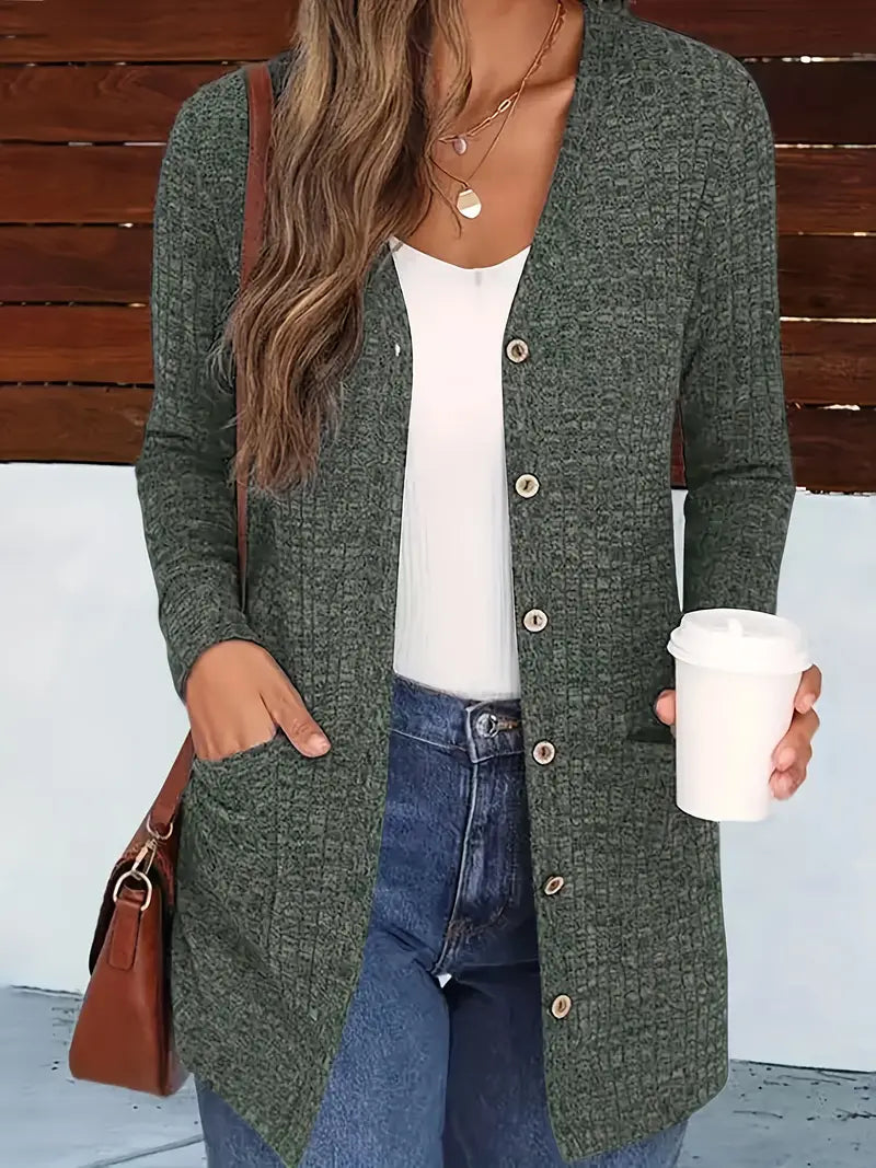 Kacob | Women's Long Cardigan – Button Front Longline Knit Cardigan with Pockets