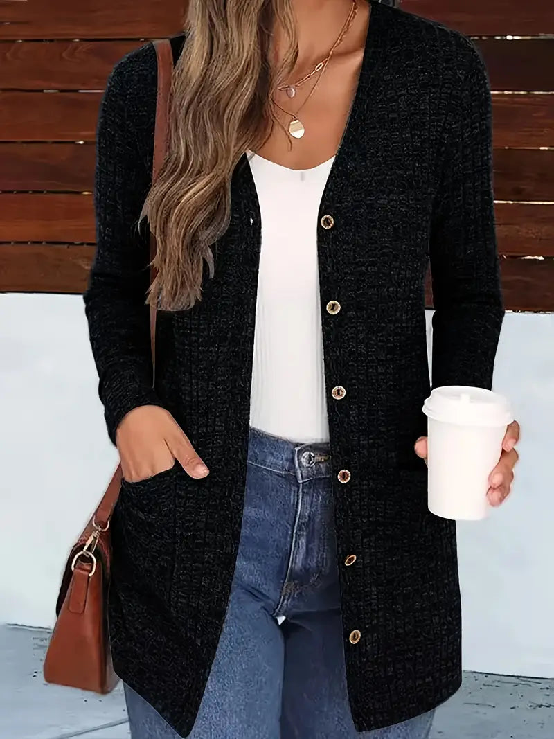 Kacob | Women's Long Cardigan – Button Front Longline Knit Cardigan with Pockets