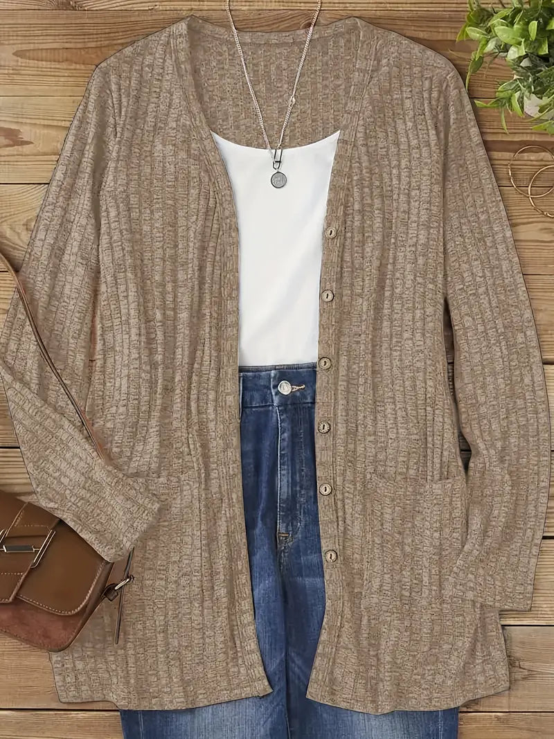 Kacob | Women's Long Cardigan – Button Front Longline Knit Cardigan with Pockets