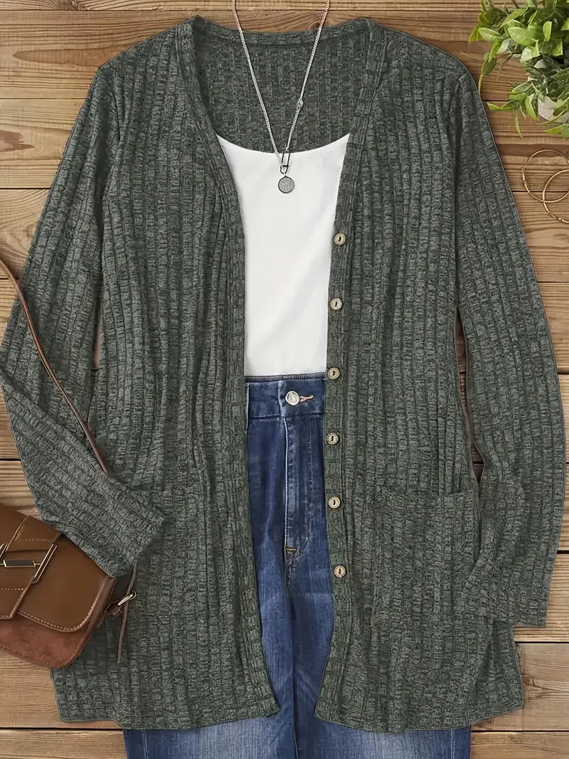 Kacob | Women's Long Cardigan – Button Front Longline Knit Cardigan with Pockets
