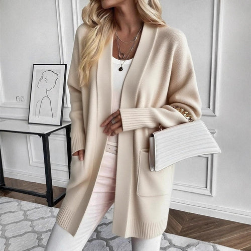 Kacob | Women's Long Cardigan – Open Front Knitted Cardigan with Pockets
