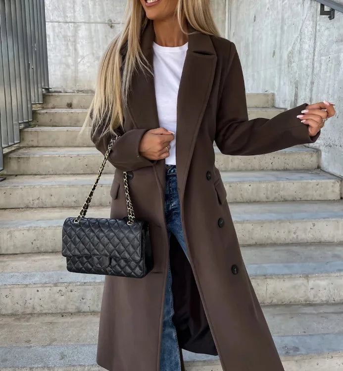 Kacob | Women's Long Coat – Lapel Collar Button Front Winter Coat