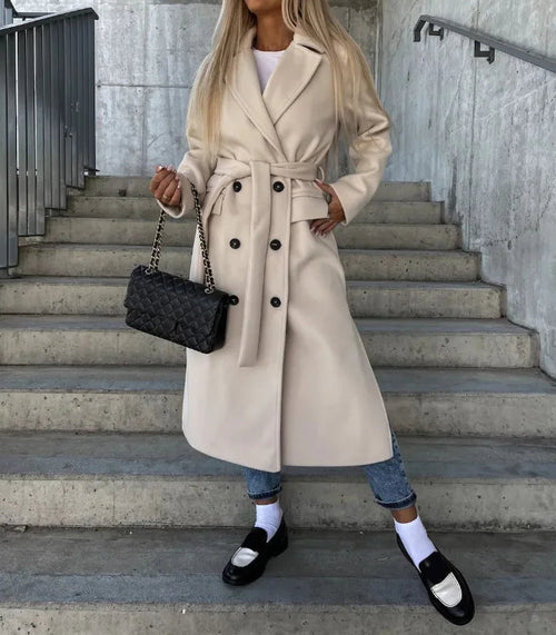 Kacob | Women's Long Coat – Lapel Collar Button Front Winter Coat