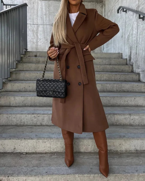 Kacob | Women's Long Coat – Lapel Collar Button Front Winter Coat