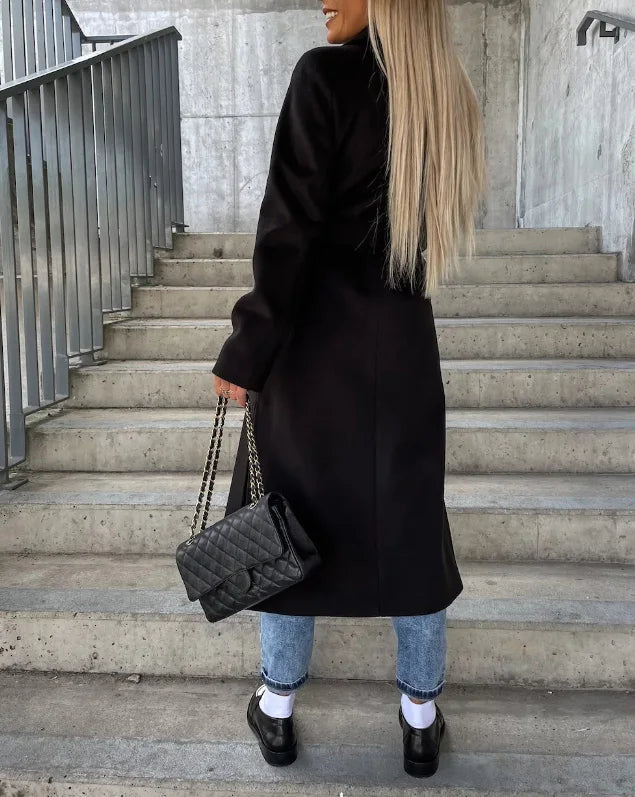 Kacob | Women's Long Coat – Lapel Collar Button Front Winter Coat