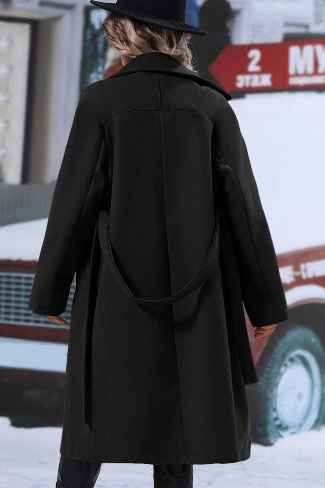 Kacob | Women's Long Double Breasted Coat – Belted Notch Lapel Trench