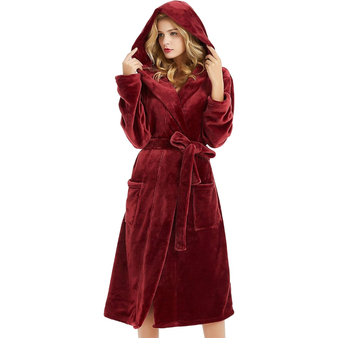 Women's Long Hooded Fleece Dressing Gown