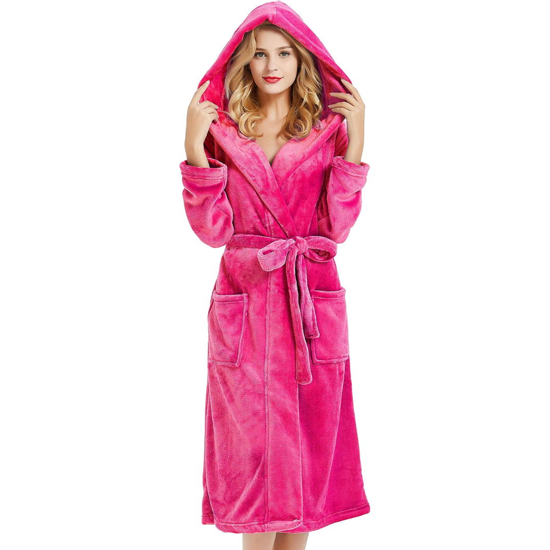 Women's Long Hooded Fleece Dressing Gown