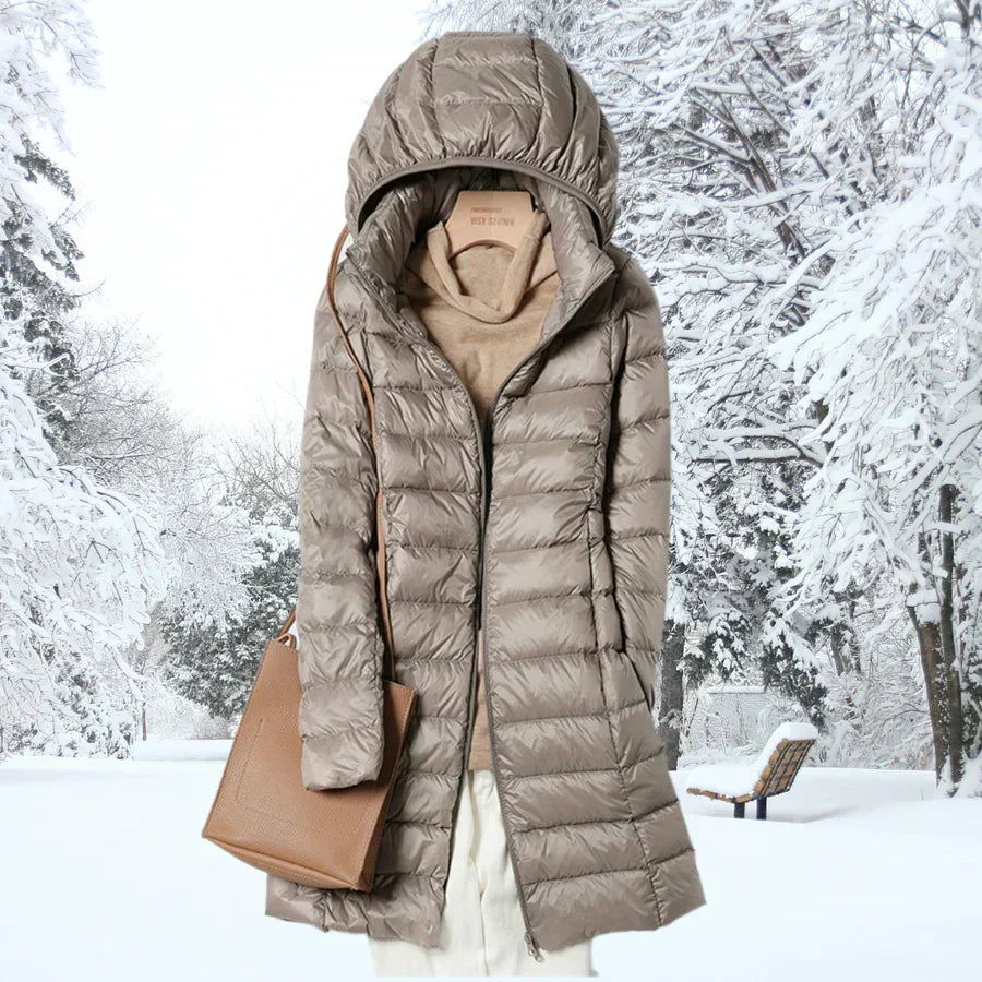 Kacob | Women's Long Hooded Puffer Coat – Slim Quilted Winter Coat