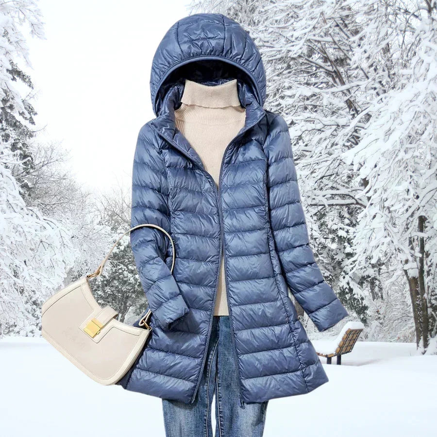 Kacob | Women's Long Hooded Puffer Coat – Slim Quilted Winter Coat