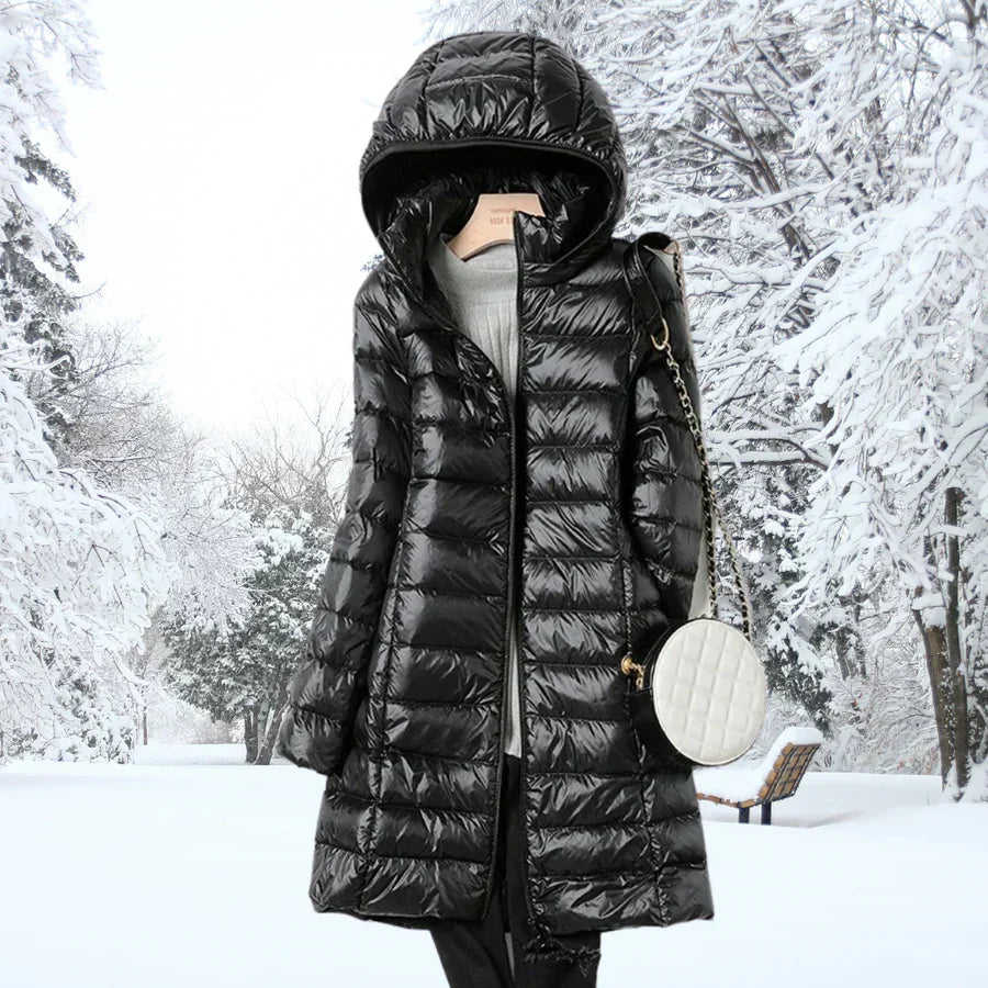Kacob | Women's Long Hooded Puffer Coat – Slim Quilted Winter Coat