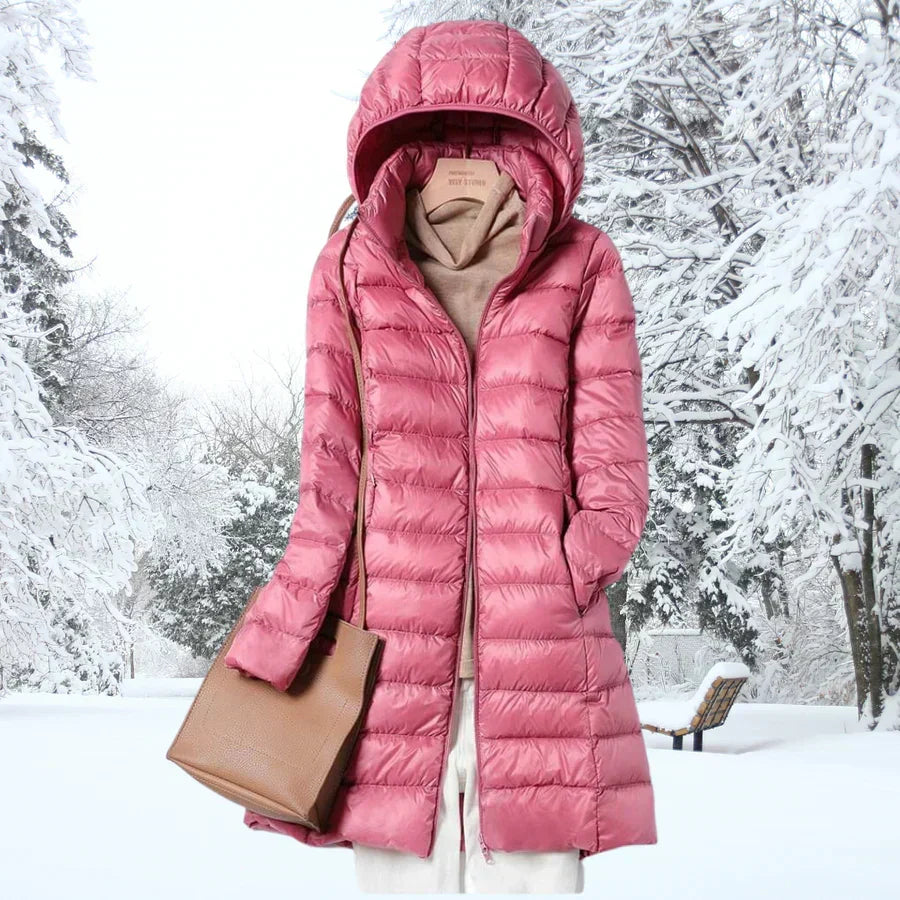 Kacob | Women's Long Hooded Puffer Coat – Slim Quilted Winter Coat