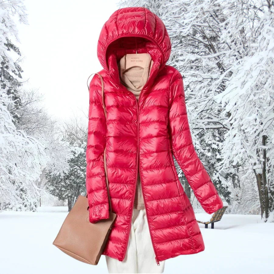 Kacob | Women's Long Hooded Puffer Coat – Slim Quilted Winter Coat