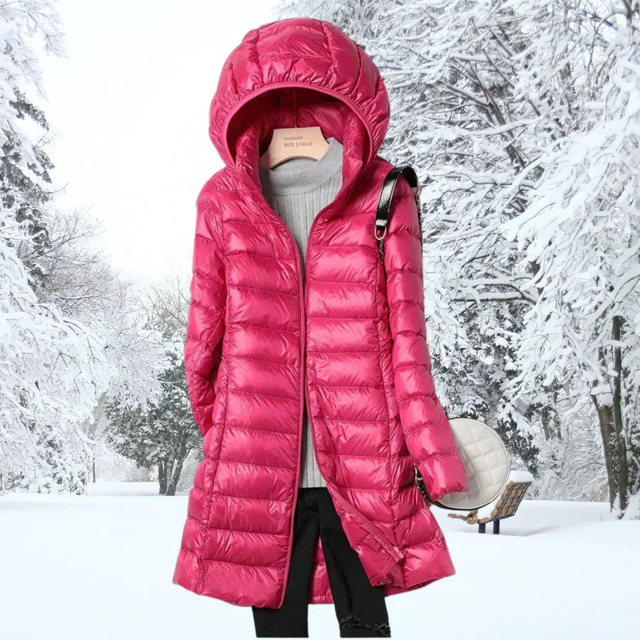 Kacob | Women's Long Hooded Puffer Coat – Slim Quilted Winter Coat