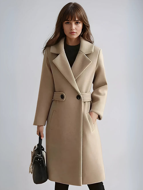 Kacob | Women's Long Notch Lapel Trench Coat – Below Knee Formal Trench Coat
