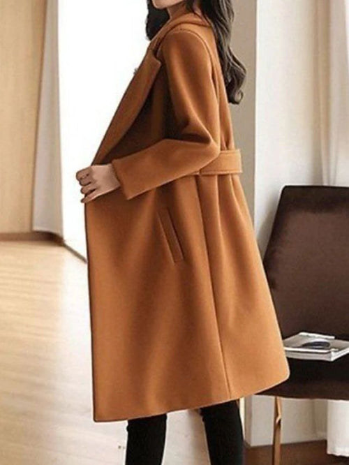 Kacob | Women's Long Notch Lapel Trench Coat – Below Knee Formal Trench Coat