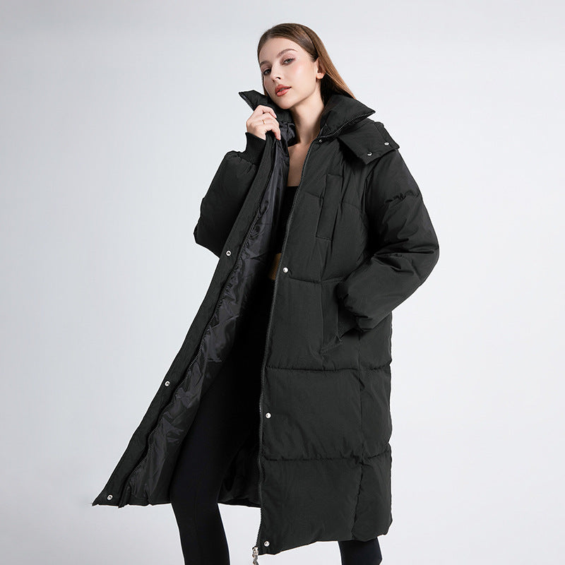 Kacob | Women's Long Puffer Coat – Hooded Quilted Midi Winter Coat