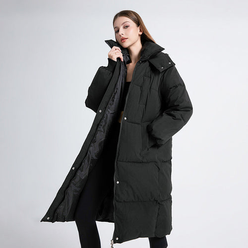 Kacob | Women's Long Puffer Coat – Hooded Quilted Midi Winter Coat