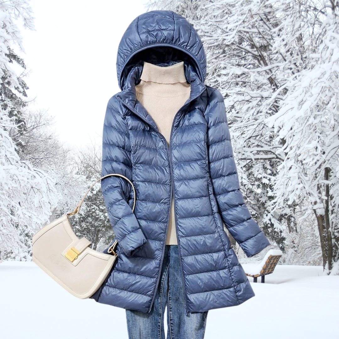 Kacob | Women's Long Quilted Coat – Hooded Padded Winter Coat with Zip