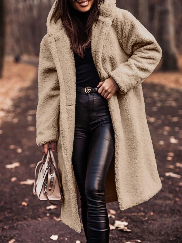 Kacob | Women's Long Teddy Coat – Hooded Borg Winter Coat