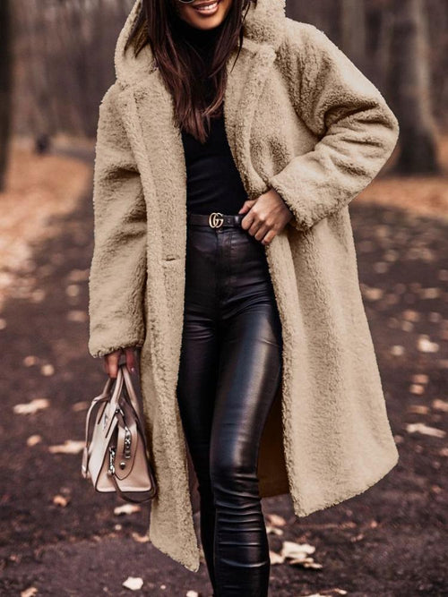 Kacob | Women's Long Teddy Coat – Hooded Borg Winter Coat