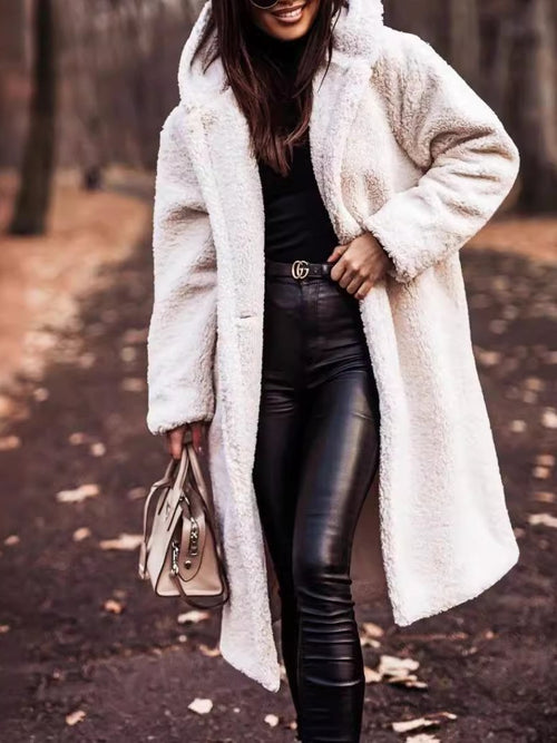 Kacob | Women's Long Teddy Coat – Hooded Borg Winter Coat