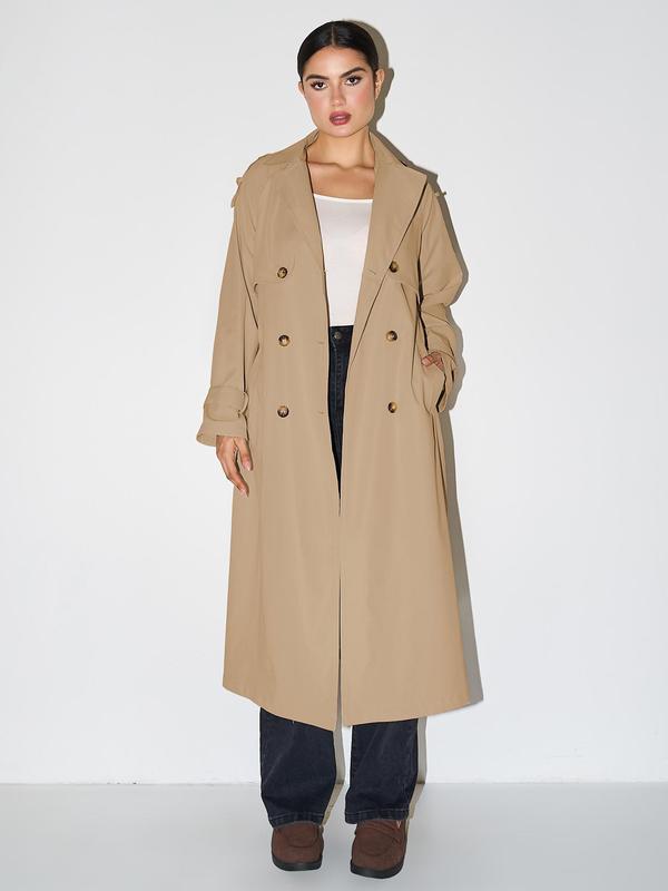 Kacob | Women's Long Trench Coat – Double Breasted Midi Mac with Belt