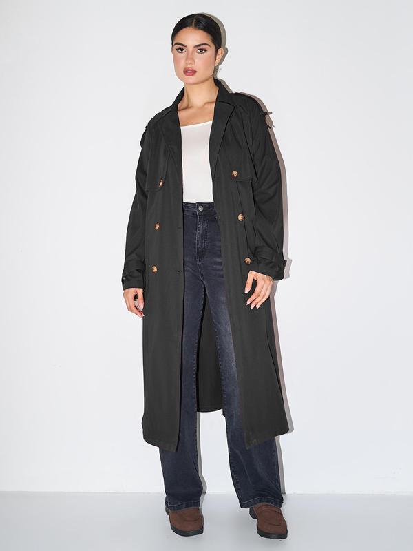 Kacob | Women's Long Trench Coat – Double Breasted Midi Mac with Belt