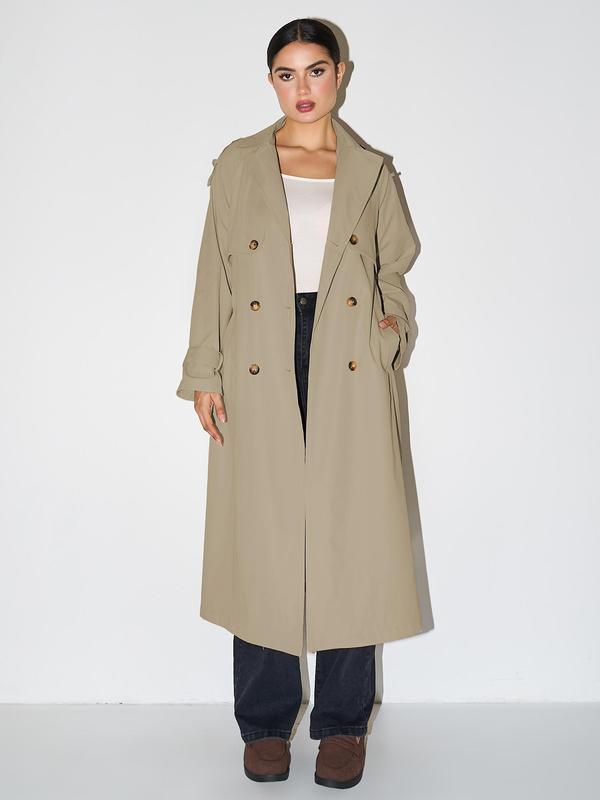 Kacob | Women's Long Trench Coat – Double Breasted Midi Mac with Belt
