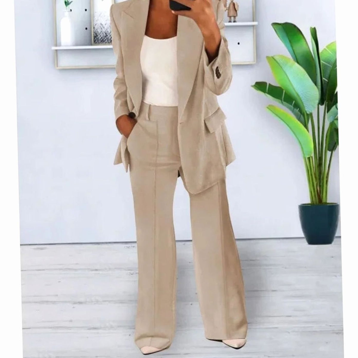 Kacob | Women's Longline Blazer and Wide Leg Trousers Set – Formal Suit