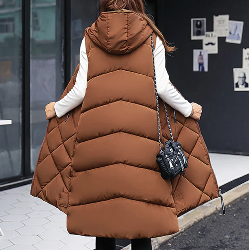 Kacob | Women's Longline Puffer Gilet – Hooded Quilted Sleeveless Coat