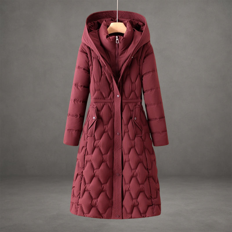 Kacob | Women's Longline Quilted Coat – Hooded Fitted Waist Padded Coat