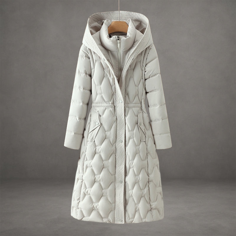 Kacob | Women's Longline Quilted Coat – Hooded Fitted Waist Padded Coat