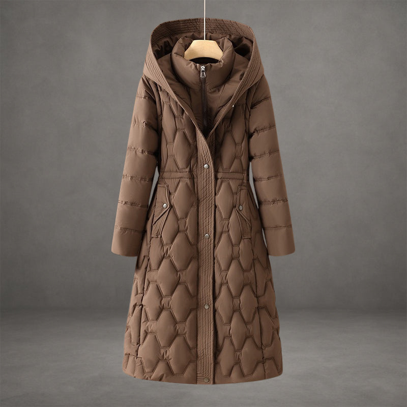 Kacob | Women's Longline Quilted Coat – Hooded Fitted Waist Padded Coat
