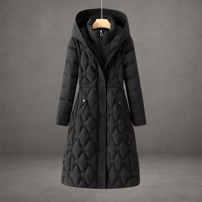 Kacob | Women's Longline Quilted Coat – Hooded Fitted Waist Padded Coat