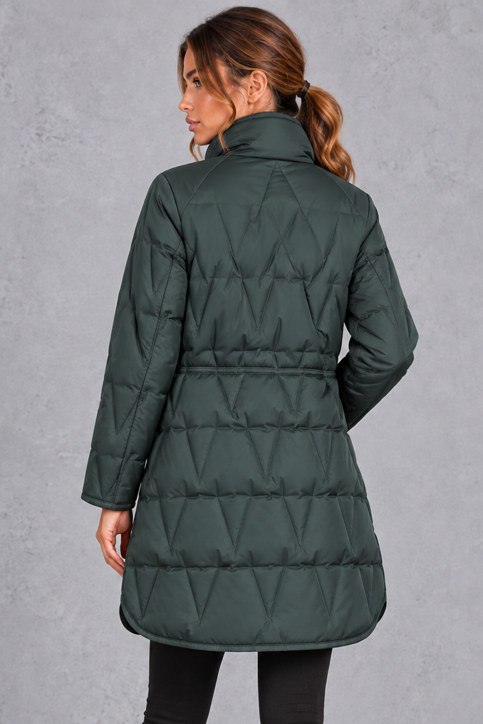 Kacob | Women's Longline Quilted Puffer Coat – Stand Collar Tailored Waist Coat
