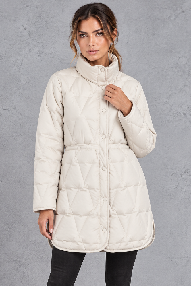 Kacob | Women's Longline Quilted Puffer Coat – Stand Collar Tailored Waist Coat